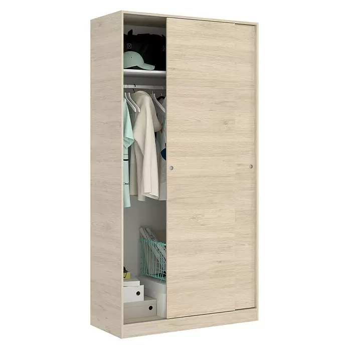 Armario para ropa con puertas correderas Slide - L x An x Al: 50 x 100 x 204 cm, Natural - Vista angular