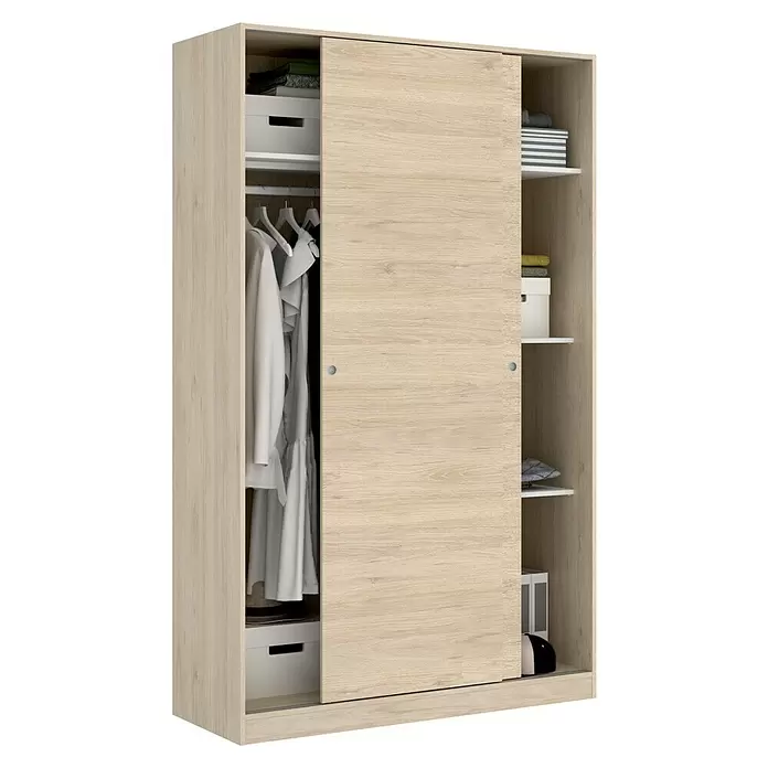 Armario para ropa con puertas correderas Slide - L x An x Al: 50 x 120 x 204 cm, Natural - Vista angular