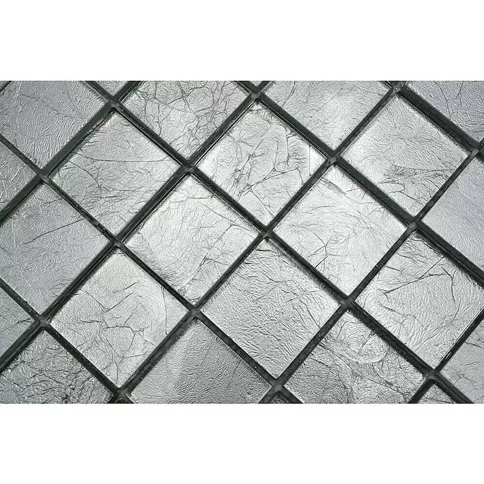 Mozaïektegel vierkant glas Uni XCM 8SB26 - 30 x 30 cm, Zilver, Glanzend - Close-up