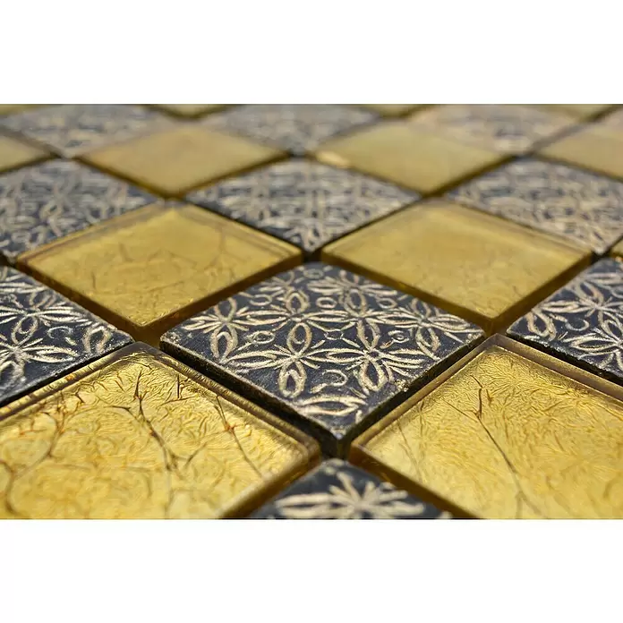 Mozaïektegel vierant glas Mix XCM 8OP7 - 30 x 30 cm, Goud, Glanzend - Close-up