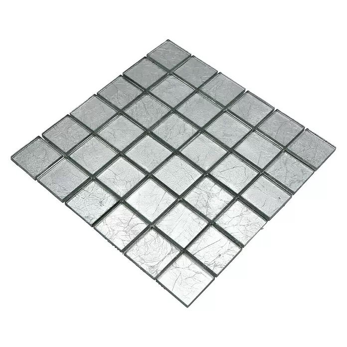 Mozaïektegel vierkant glas Uni XCM 8SB26 - 30 x 30 cm, Zilver, Glanzend - Diagonaal zicht
