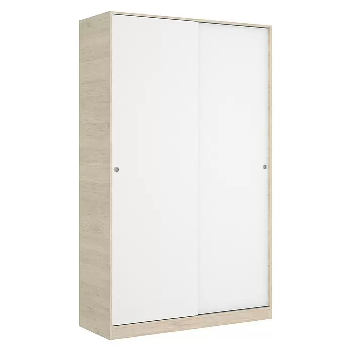 Armario para ropa con puertas correderas Slide - L x An x Al: 50 x 120 x 204 cm, Blanco/Natural - Vista frontal