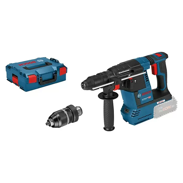 Bosch Professional Akku-Bohrhammer GBH 18V-26 F - 18 V, Ohne Akku, Leerlaufdrehzahl: 0 U/min - 980 U/min, Einzelschlagstärke: 2,6 J - Diagonale Ansicht