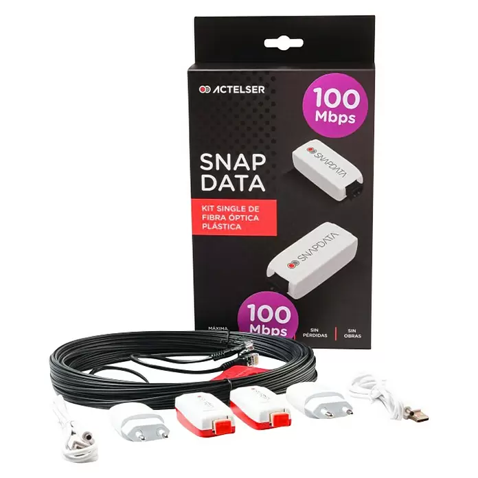 Cable de fibra óptica Kit single Snap data - Negro/blanco, Largo: 20 m - Vista frontal