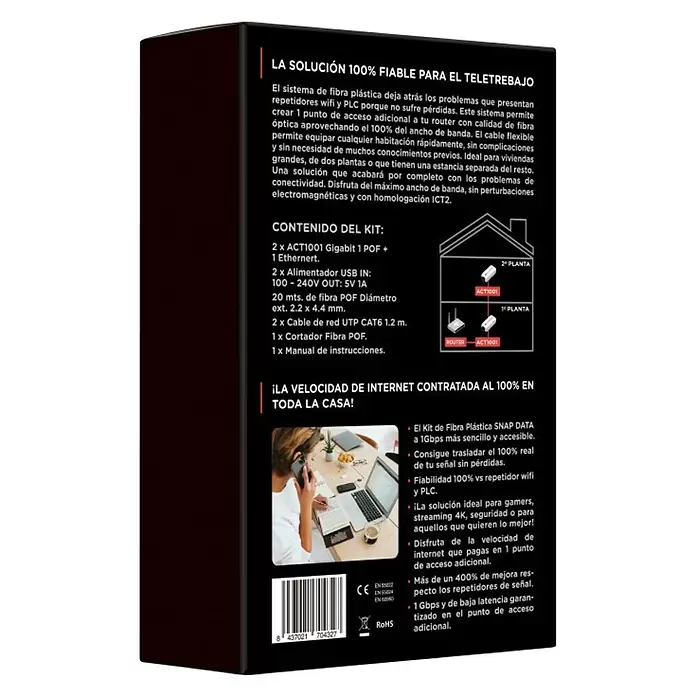 Cable de fibra óptica Kit single Gigabit - Negro/blanco, Largo: 20 m - Vista trasera