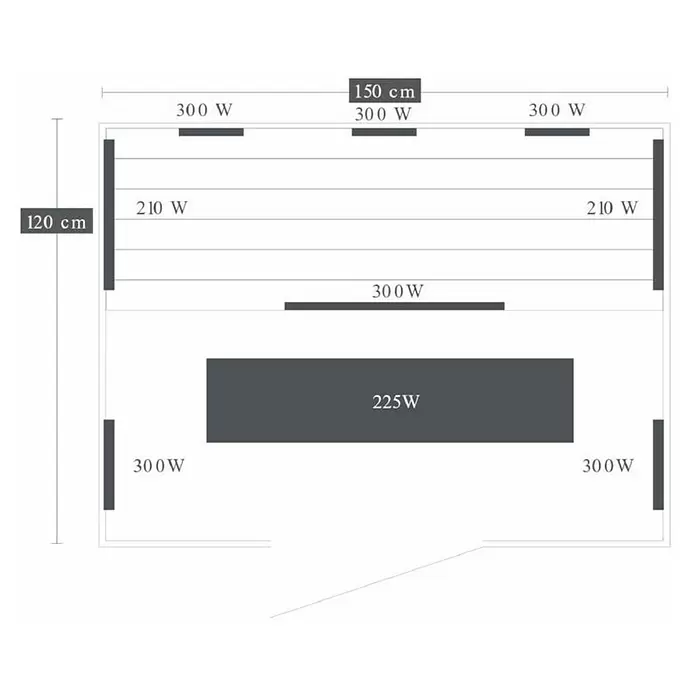Sanotechnik Infracrvena sauna Open - 6 reflektora s crvenim svjetlom, 150 x 120 x 200 cm - Skica