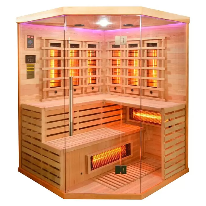 Sanotechnik Infracrvena sauna Deluxe - 3 karbonsko-magnezijske grijaće ploče, 150 x 150 x 200 cm - Dijagonalni pogled