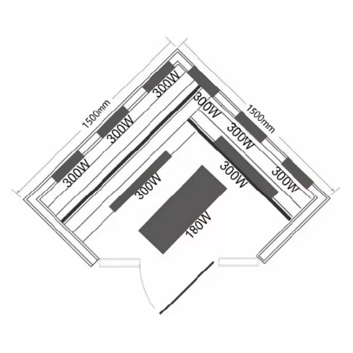 Sanotechnik Infracrvena sauna Deluxe - 3 karbonsko-magnezijske grijaće ploče, 150 x 150 x 200 cm - Skica