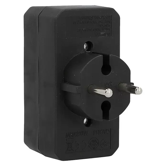 UniTEC Euro-Adapter - Schwarz, Anzahl Steckdosen Euro: 4 Stk., 4 x 2,5 A, 1.250 W - Diagonale Ansicht