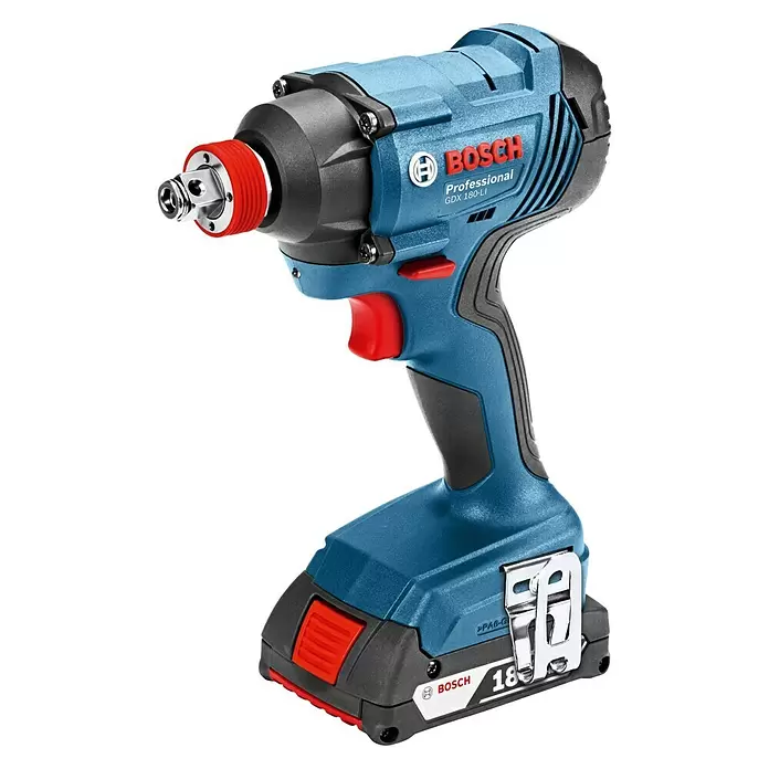 Bosch Professional Taladro atornillador percutor de batería GDX 18V-180 L-Boxx - 18 V, Iones de litio, 2 Ah, 2 baterías, Número de revoluciones de marcha en vacío: 0 r.p.m. - 2.800 r.p.m. - Vista angular
