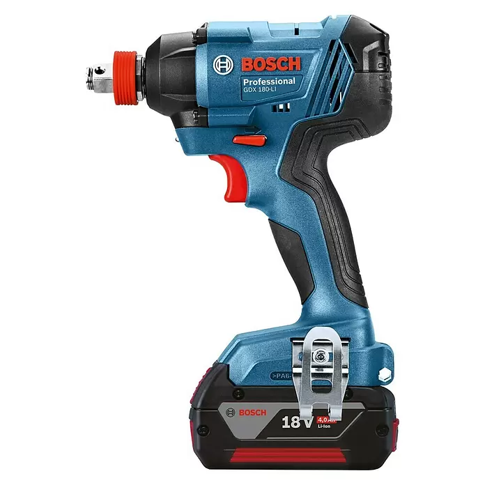 Bosch Professional Taladro atornillador percutor de batería GDX 18V-180 L-Boxx - 18 V, Iones de litio, 2 Ah, 2 baterías, Número de revoluciones de marcha en vacío: 0 r.p.m. - 2.800 r.p.m. - Vista de perfil izquierdo