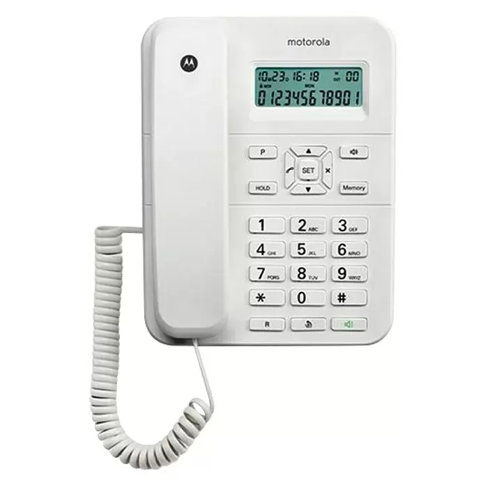 Motorola Teléfono fijo CT202 - Funciones: Rellamada, Cable espiral, Blanco - Vista frontal