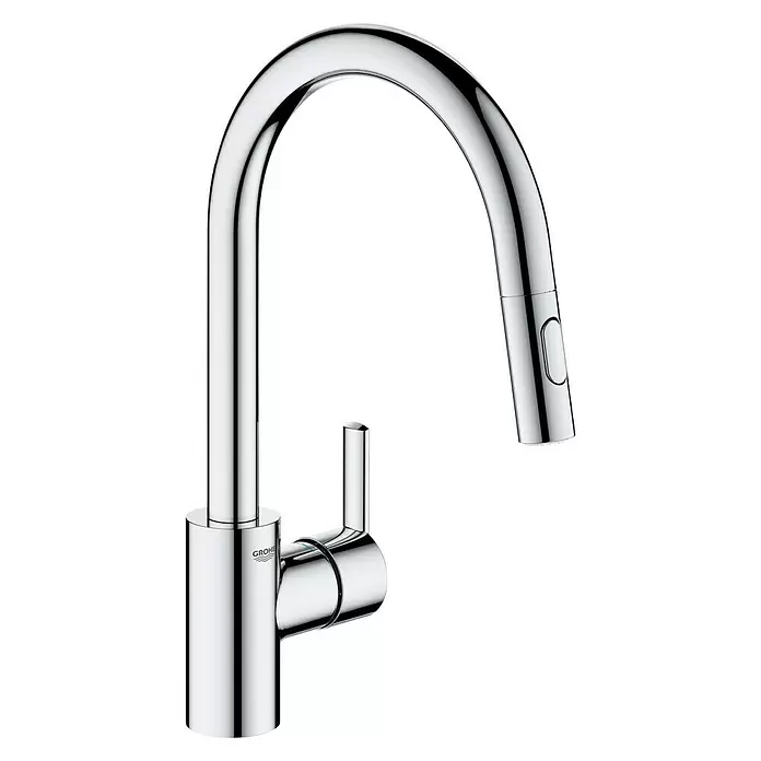 Grohe Feel Keukenkraan - Chroom, Glanzend, Uittrekbare uitloop - Diagonaal zicht