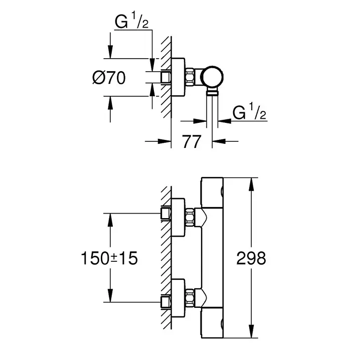 Grohe Brausethermostat Precision Get - Chrom, Glänzend - Skizze