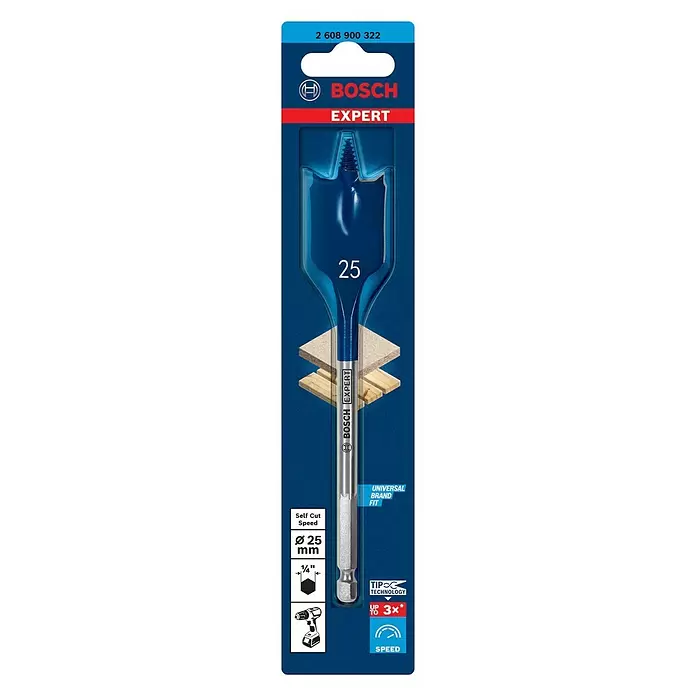 Bosch Professional Expert Broca plana SelfCut Speed - Largo: 152 mm, Diámetro: 25 mm - Vista frontal