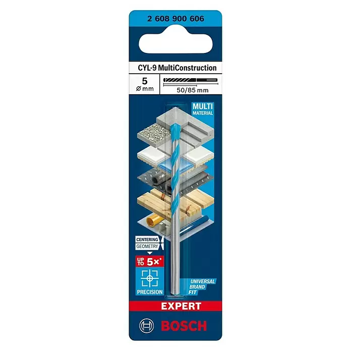 Bosch Professional Expert Broca multiuso CYL-9 MultiConstruction - Ø x L: 5 x 85 mm, Longitud de trabajo: 50 mm - Vista frontal