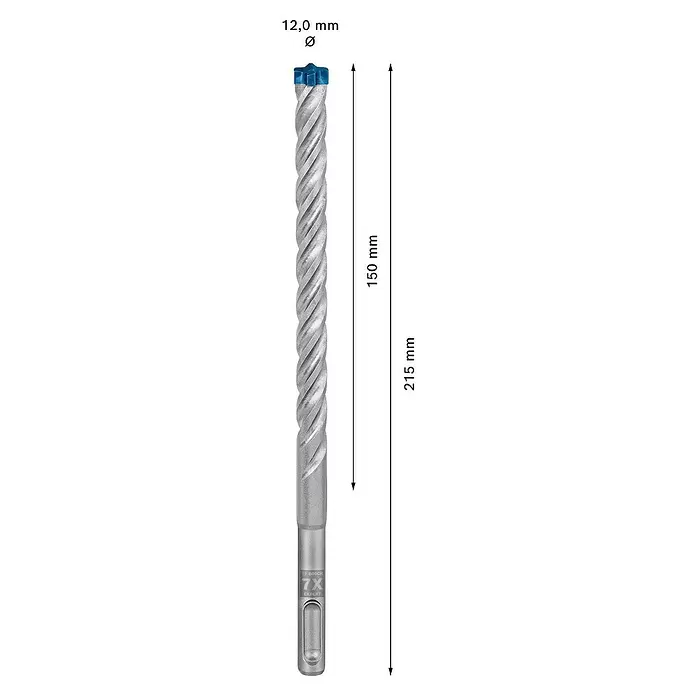 Bosch Professional Expert Broca para hormigón SDS-Plus -7X - Diámetro: 12 mm, Largo: 215 mm - Dibujo técnico