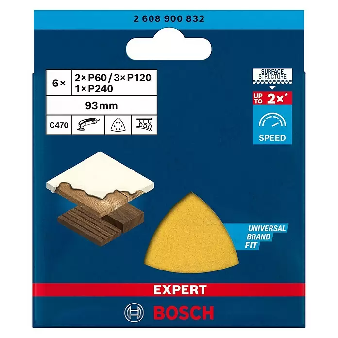 Bosch Professional Expert Set de hojas de lija C470 - Grano: 60/120/240, 6 ud. - Vista frontal