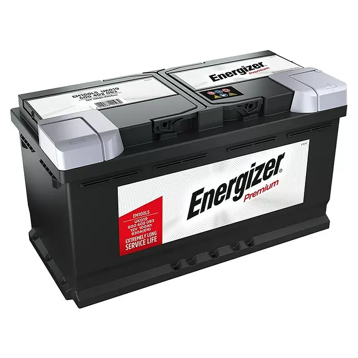 Energizer Autobatterie Premium EM100-L5 - 100 Ah, 12 V, Batterieart: Blei - Diagonale Ansicht