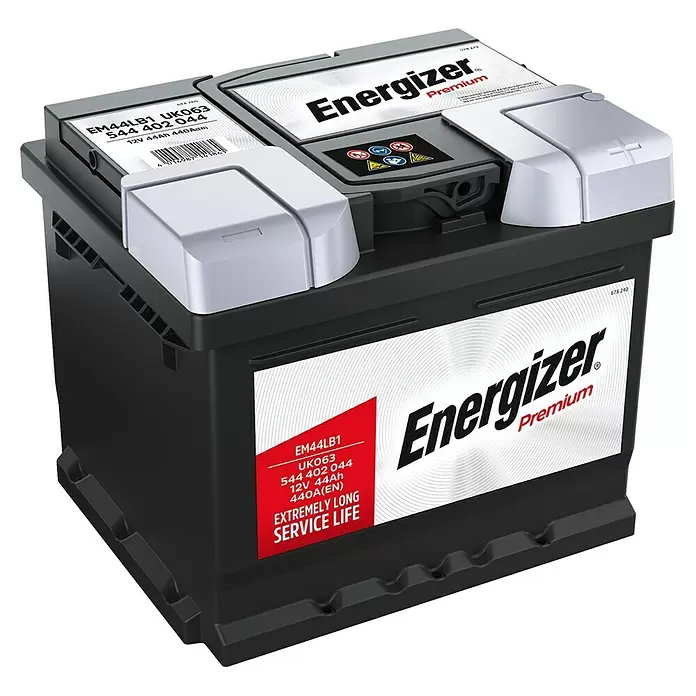 Energizer Autobatterie Premium EM44-LB1 - 44 Ah, 12 V, Batterieart: Blei - Diagonale Ansicht