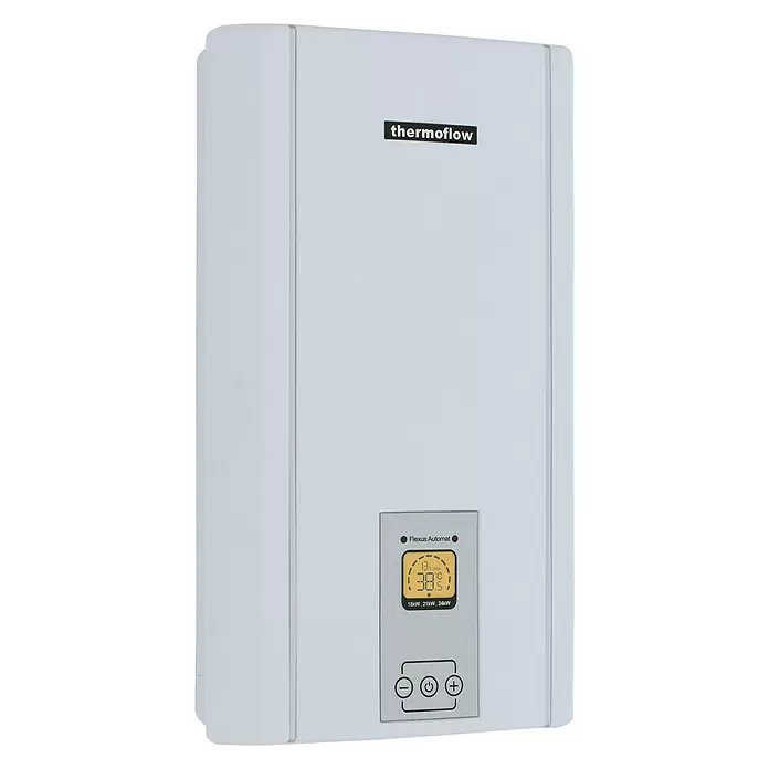 Thermoflow Durchlauferhitzer Elex 3 in 1 - 18/21/24 kW, 7/8,2/9,3 l/min bei 35 °C, Elektronisch - Diagonale Ansicht