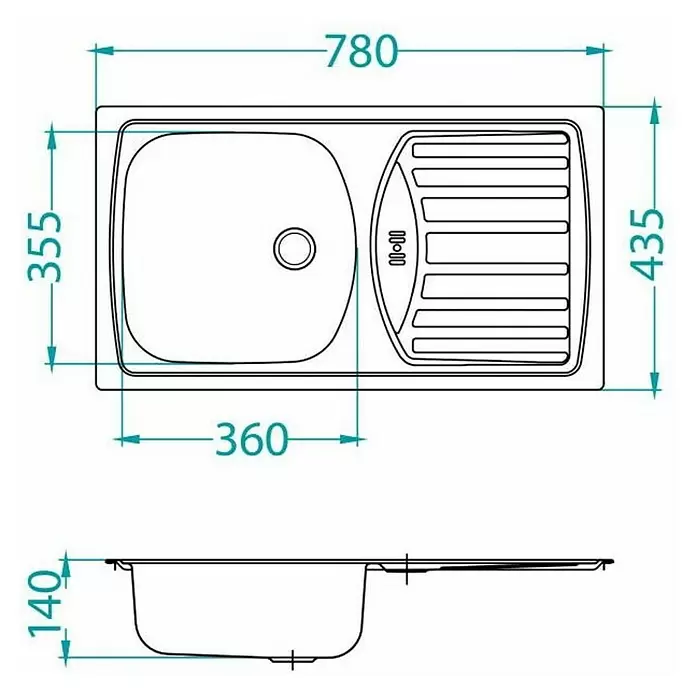 Alveus Ugradbeni sudoper Basic 150 - 78 x 43,5 cm, Plemeniti čelik - Skica