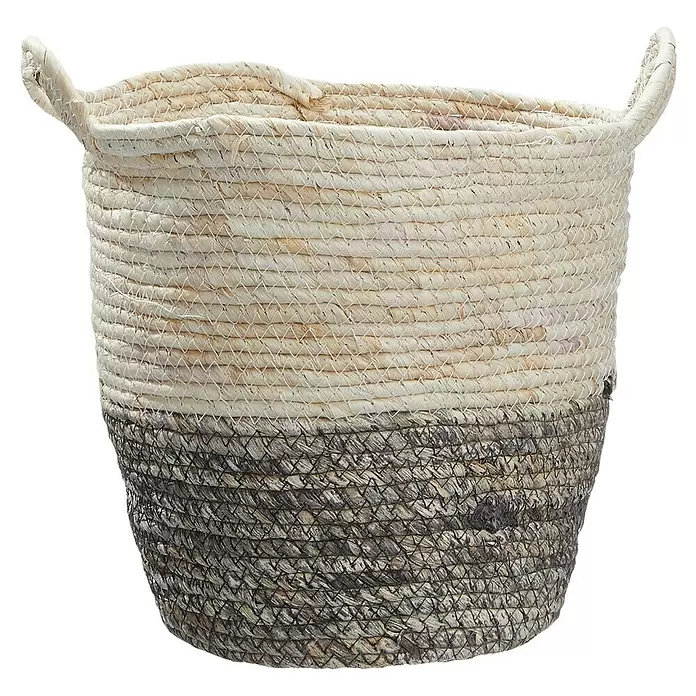 Strohkorb - Ø x H: 30 x 26 cm, Natur, Schwarz - Vorderansicht