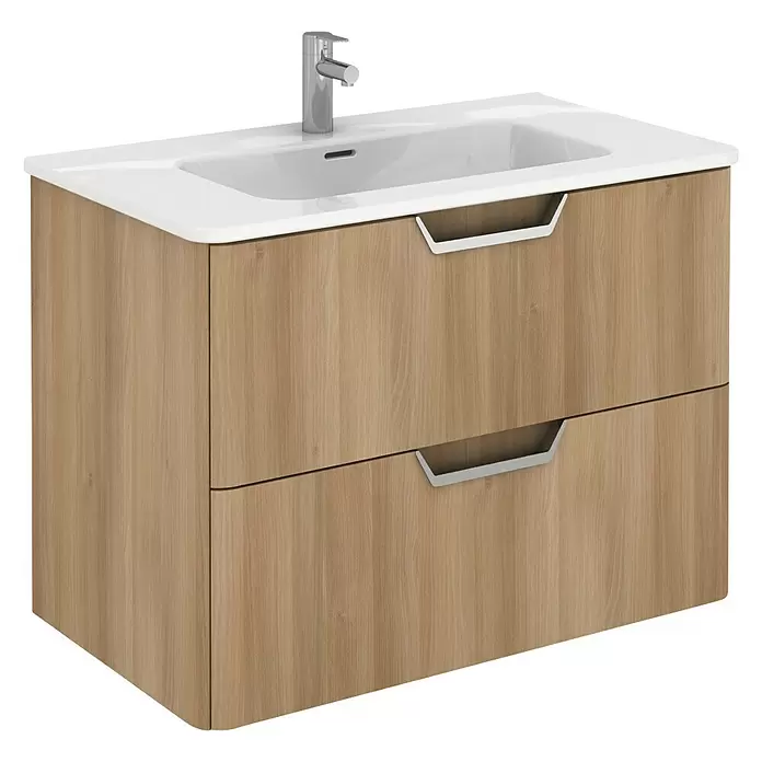 Beauty Waschtischunterschrank - 79,5 x 45 x 56,5 cm, Nordic Eiche, Matt - Diagonale Ansicht