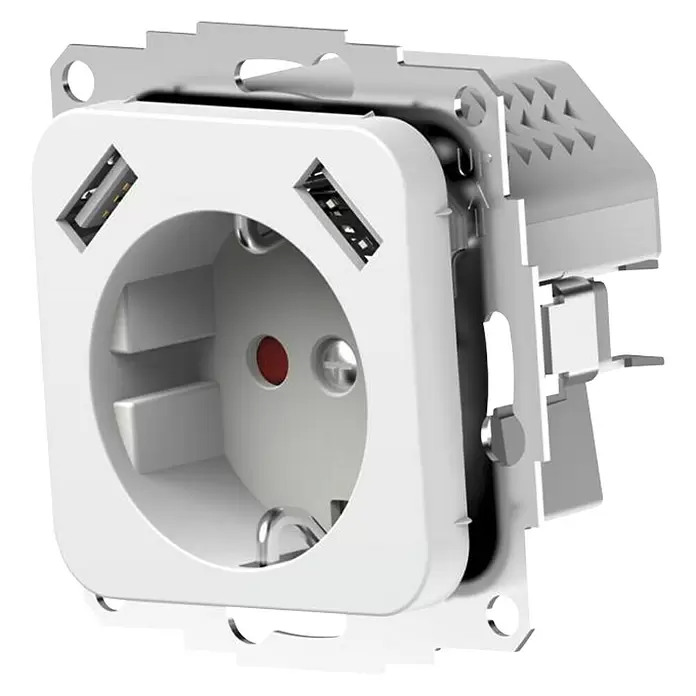 USB-Steckdose Typ A - 16 A, 2 USB-Anschlüsse, Passend für: Busch Jaeger ReflexSI - Diagonale Ansicht