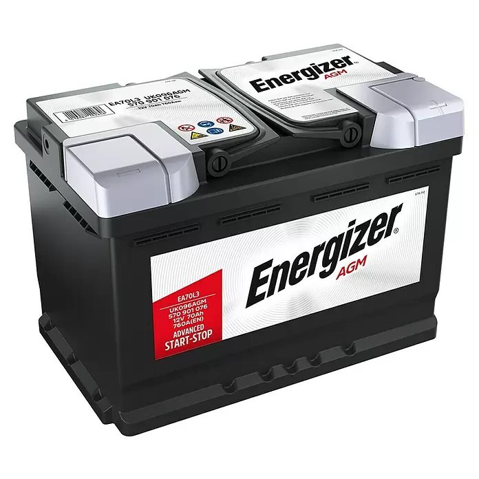 Energizer Autobatterie Premium AGM - Kapazität: 70 Ah, 12 V - Diagonale Ansicht