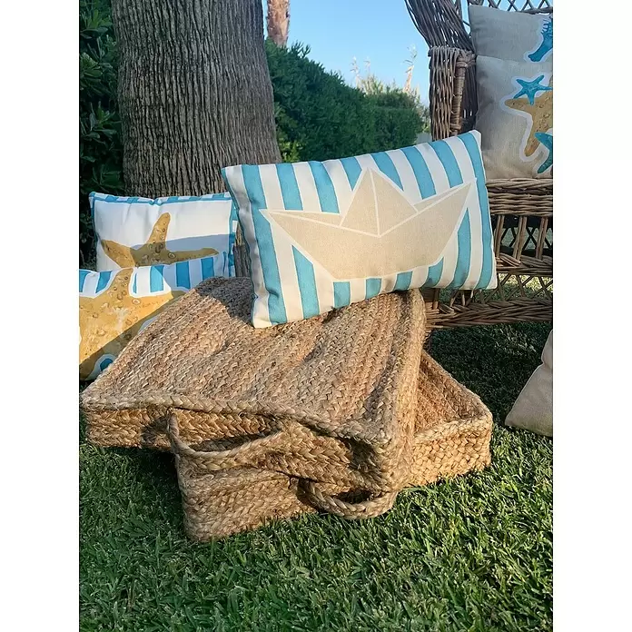 Cojín de suelo Yute - Marrón, L x An x Al: 45 x 45 x 10 cm, 100 % yute - Foto ambiente