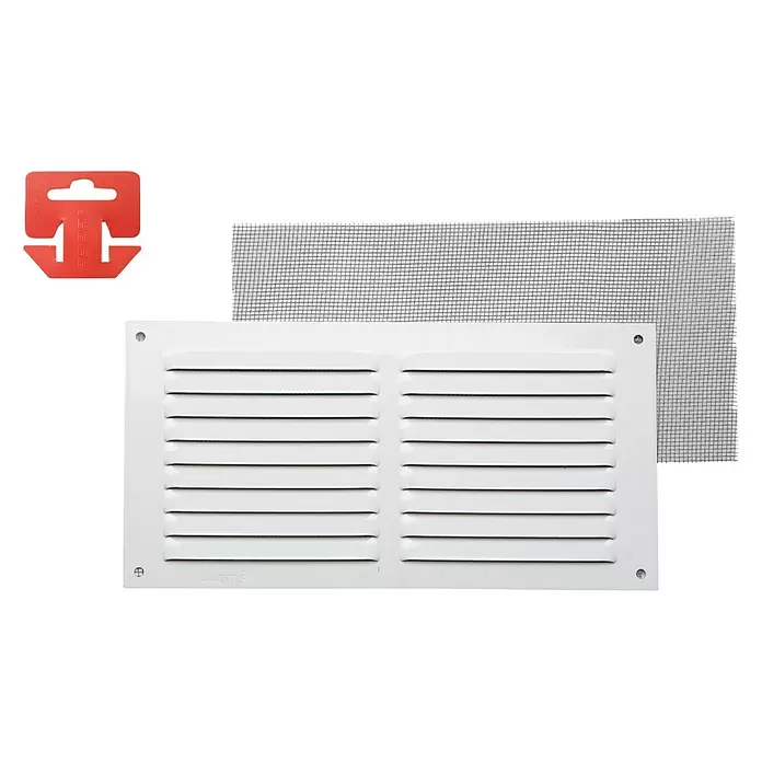 Rejilla de ventilación con mosquitera - 20 x 10 cm, Blanco, Espesor: 0,6 mm - Vista frontal
