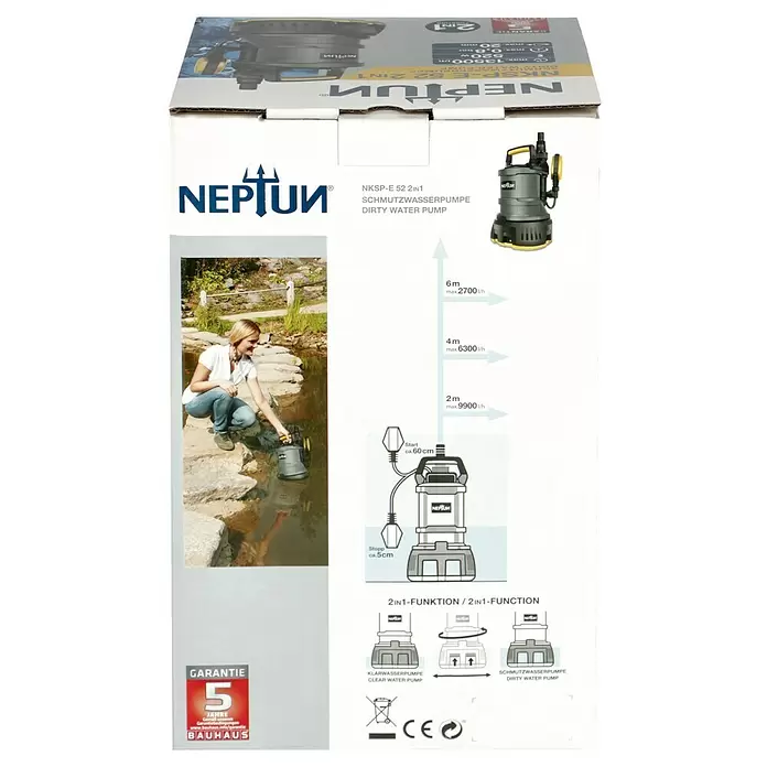 Neptun Gartenpumpe NGP-E 120 - 1.100 W, Max. Fördermenge: 4.500 l/h - Rückansicht