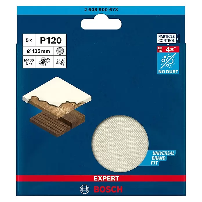 Bosch Expert Schleifgitter-Set M480 - Durchmesser: 125 mm, Körnung: 120, 5 Stk. - Vorderansicht