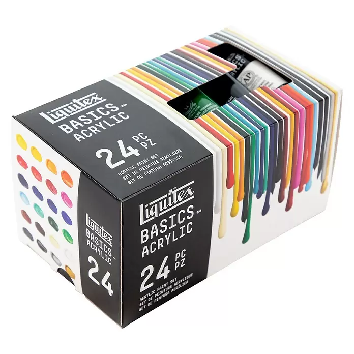 Liquitex Basics Acrylverfset - 24 st. x 22 ml, Tube - Diagonaal zicht