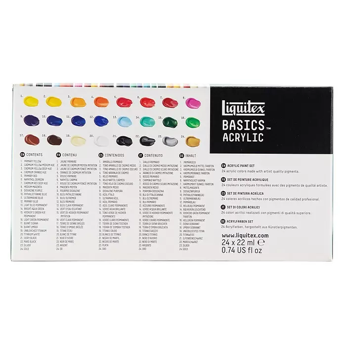 Liquitex Basics Acrylverfset - 24 st. x 22 ml, Tube - Achteraanzicht