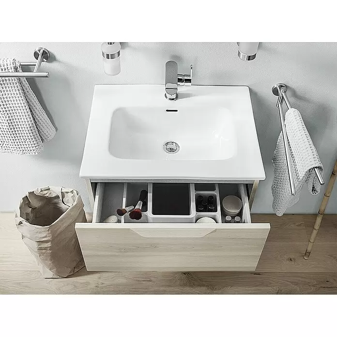 Riva Urban Waschtischunterschrank - 60 x 45 x 56,5 cm, Eiche Grau/Weiß, Matt - Stimmungsaufnahme