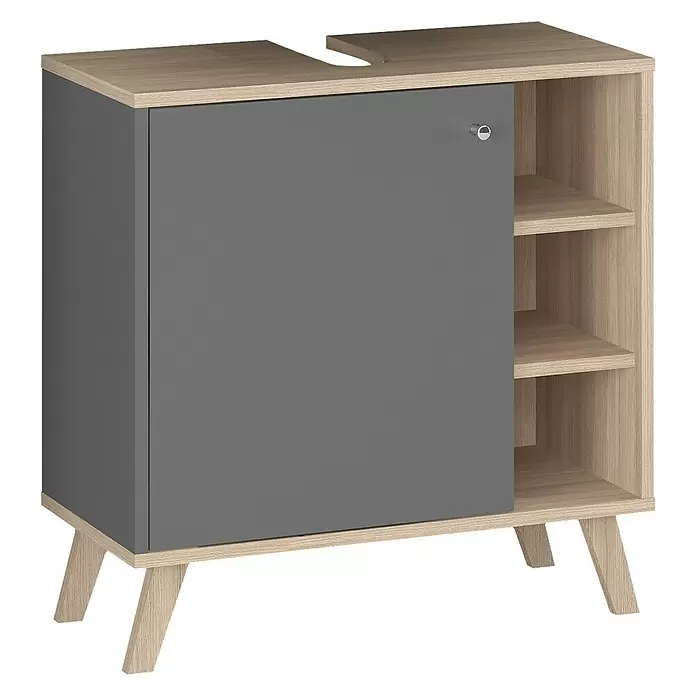 Madera Mueble de lavabo - 65 x 33 x 60 cm, Antracita/Roble - Vista angular