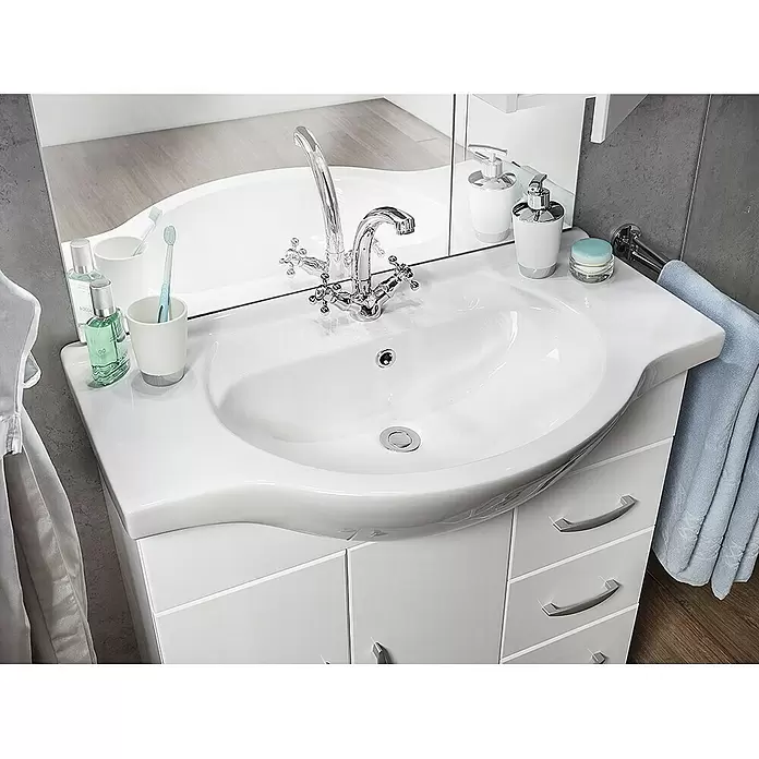 Riva Badmöbel-Set Inka - 85 cm, Weiß, Glänzend - Stimmungsaufnahme