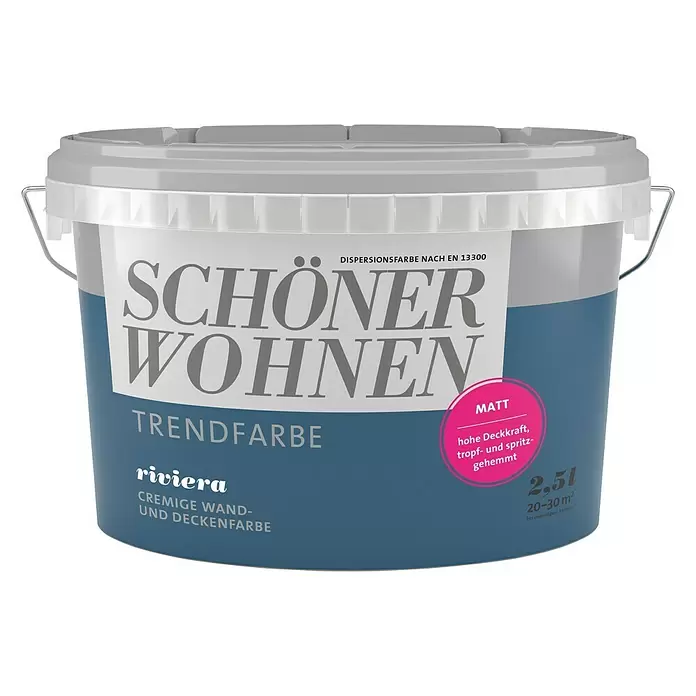 SCHÖNER WOHNEN-Farbe Wandfarbe Trendfarbe - Riviera, 2,5 l, Matt, Konservierungsmittelfrei - Vorderansicht