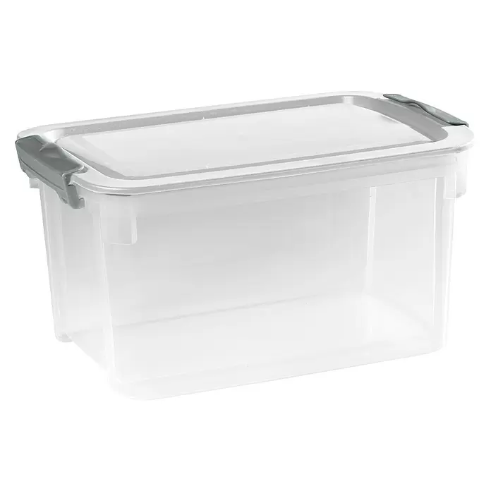 Keter Caja con tapa Logic - Capacidad: 14 l, Transparente, Apilable - Vista angular
