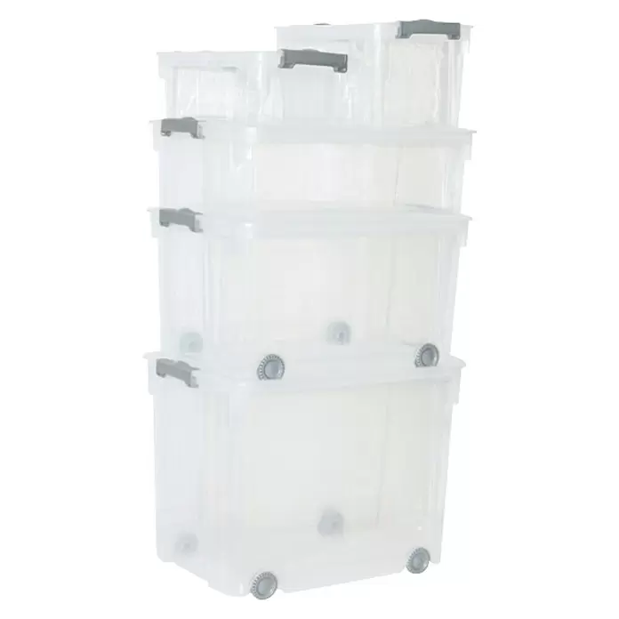Keter Caja con tapa Logic - Capacidad: 30 l, Transparente, Apilable - Vista angular