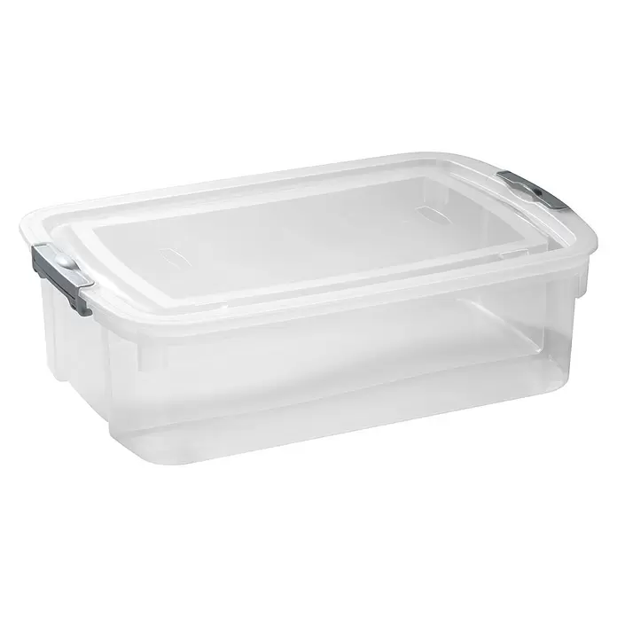 Keter Caja con tapa Logic - Capacidad: 30 l, Transparente, Apilable - Vista angular