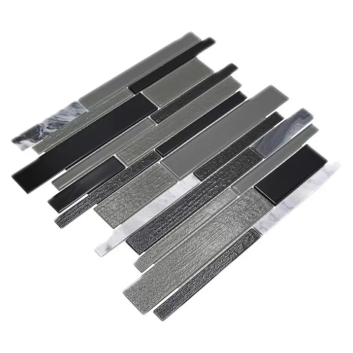 Mozaïektegel verband glas Mix CM GV44 - 28,6 x 30 cm, Grijs/Zwart, Glanzend - Diagonaal zicht