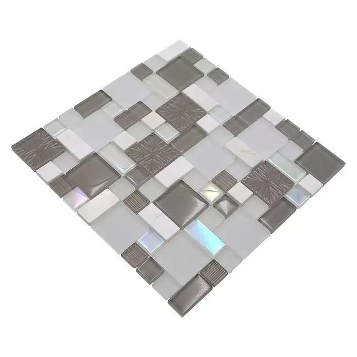 Mozaïektegel glas Mix XCM MC659 - 30 x 30 cm, Wit/grijs, Mat - Diagonaal zicht