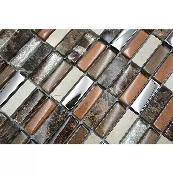 Mozaïektegel rechthoek glas Mix XCM SM78 - 29,8 x 30,4 cm, Bruin/Beige, Glanzend - Close-up