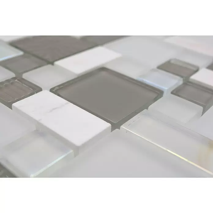 Mozaïektegel glas Mix XCM MC659 - 30 x 30 cm, Wit/grijs, Mat - Close-up
