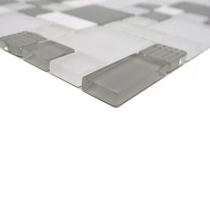 Mozaïektegel glas Mix XCM MC659 - 30 x 30 cm, Wit/grijs, Mat - Close-up