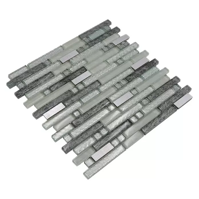 Mozaïektegel verband Mix XCM MV698 - 29,8 x 30,4 cm, Grijs/Zilver, Glanzend - Diagonaal zicht