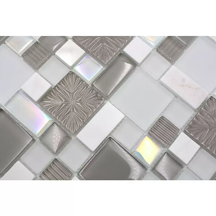 Mozaïektegel glas Mix XCM MC659 - 30 x 30 cm, Wit/grijs, Mat - Close-up